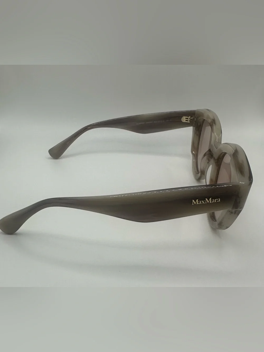Max Mara Sunglasses Glimpse Cat Eye Taupe Beige Horn Frame Mirror Case New $260